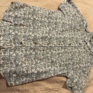 Floral Casual Button Down Shirt - Blue and White